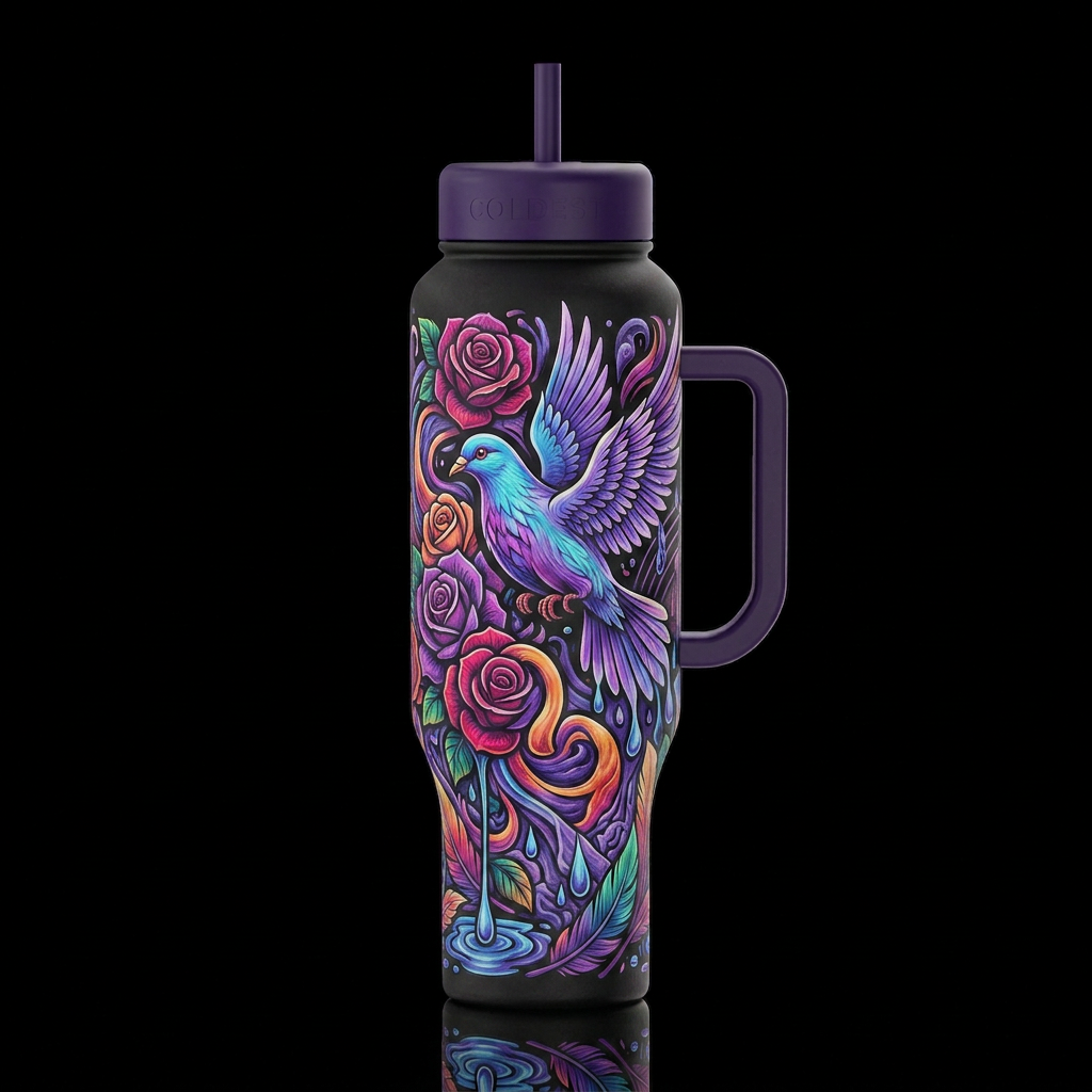 Dove and Roses water bottle design