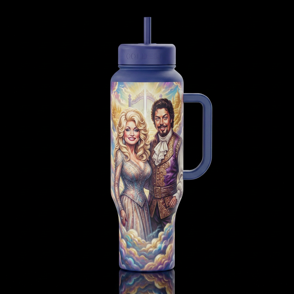 Dolly Parton and Tim Curry water bottle design