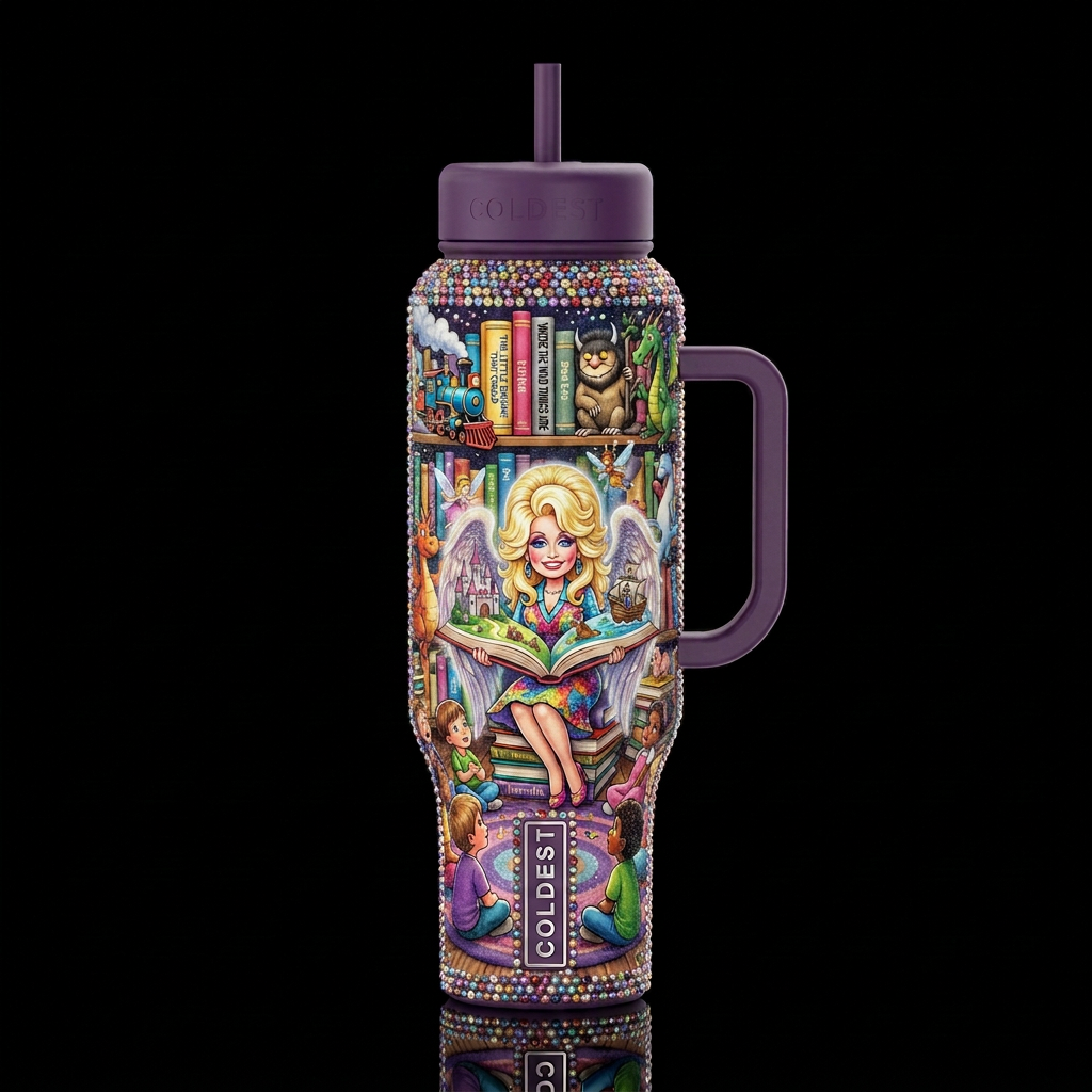 Add angel wings to Dolly Parton water bottle design