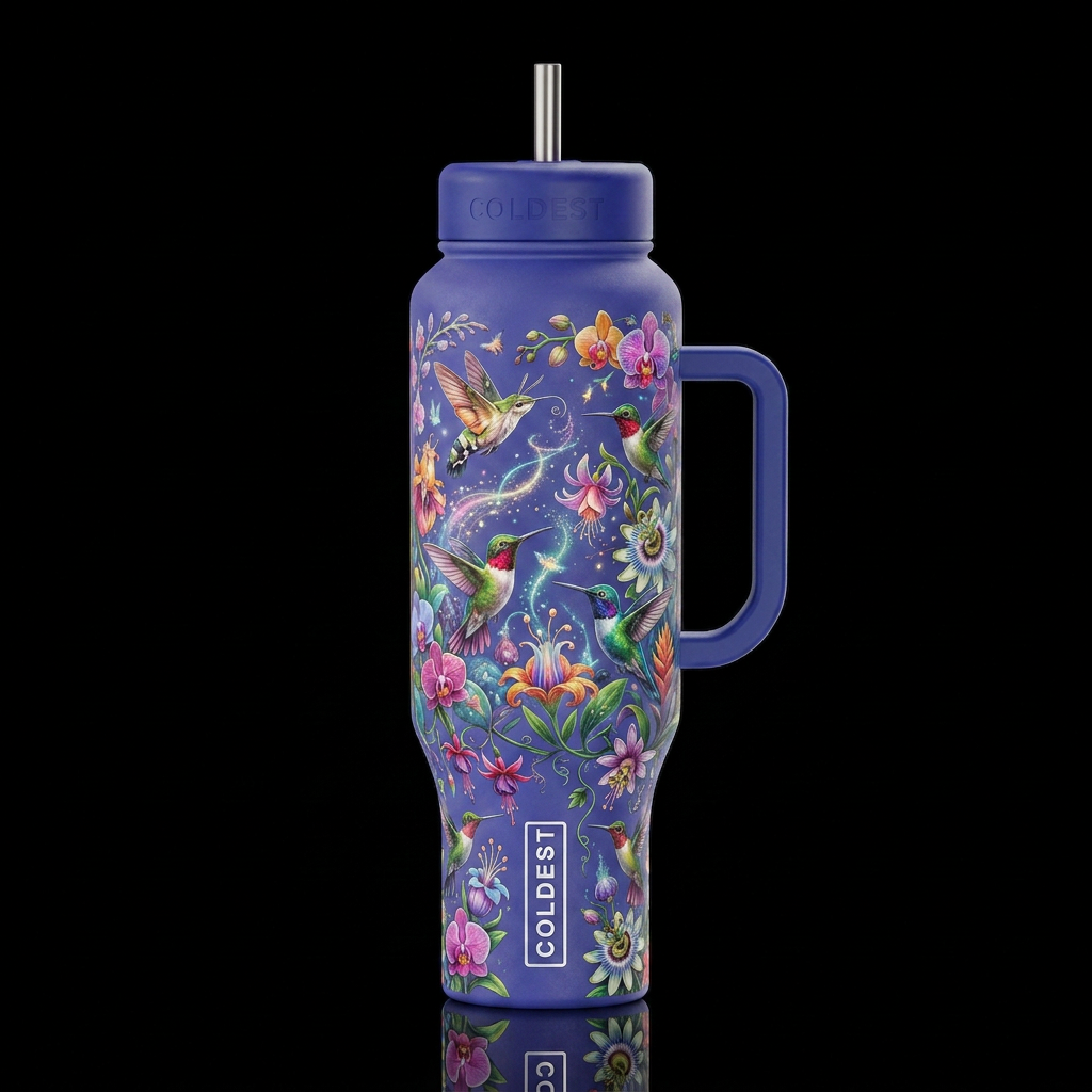 Hummingbirds and Hummingbird Moth water bottle design