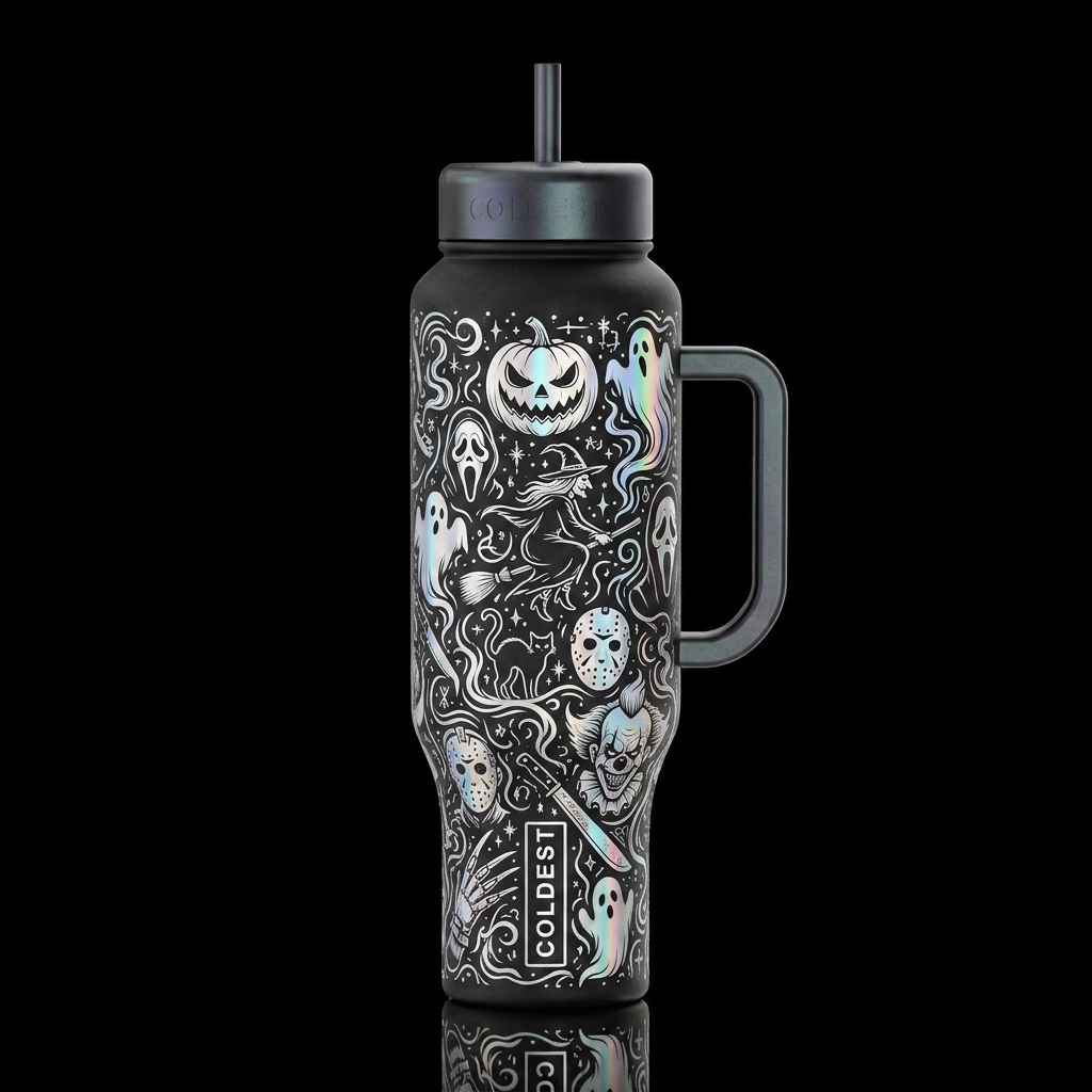 Holographic moonlight silver Evil jack-o-lantern, ... water bottle design