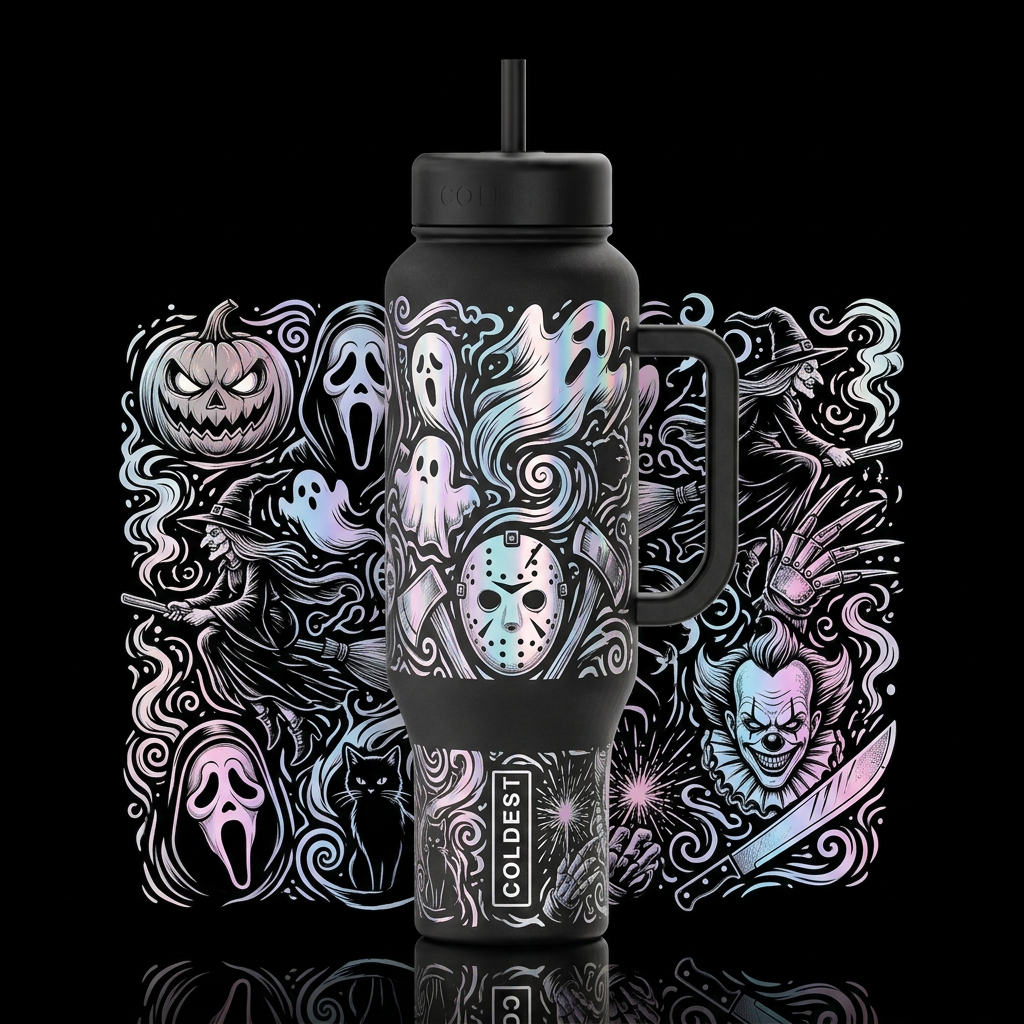 Holographic moonlight silver Evil jack-o-lantern, ... water bottle design