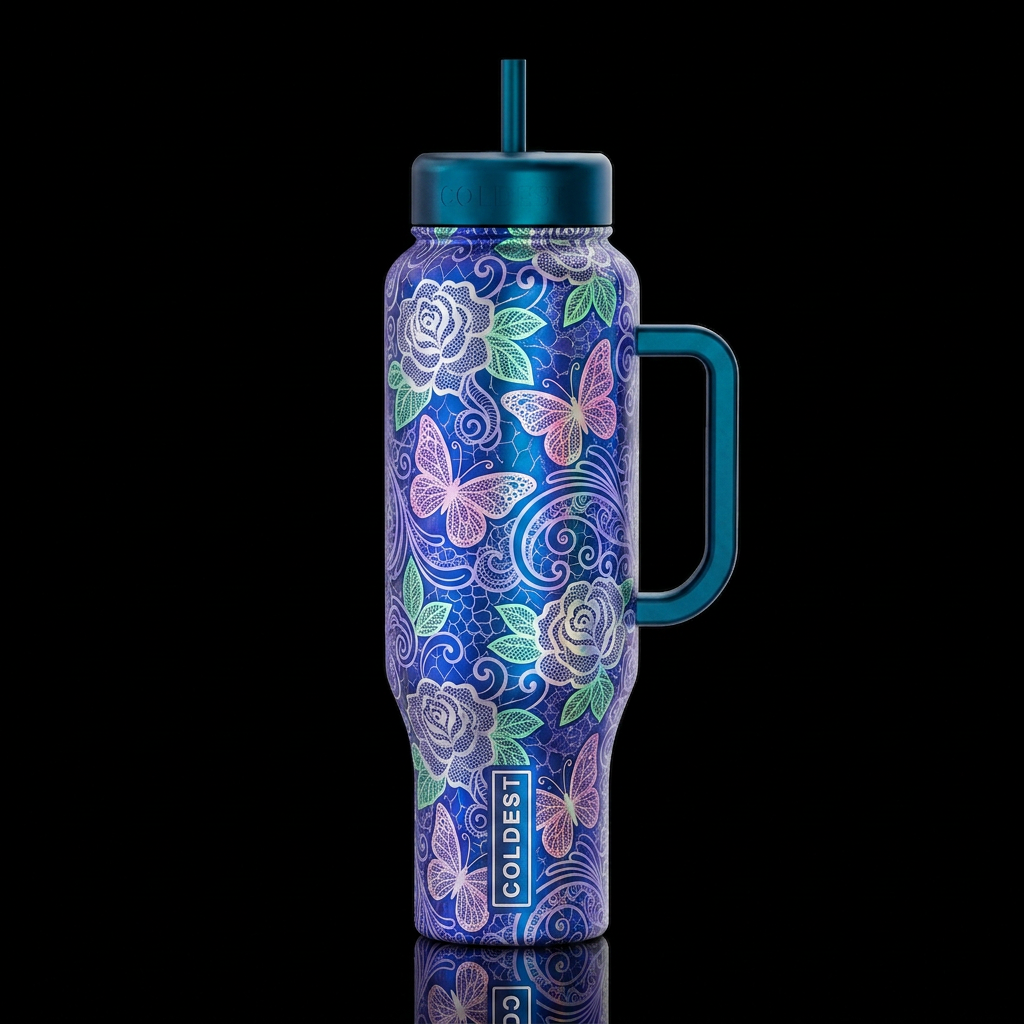 Lace Roses and Butterflies water bottle design