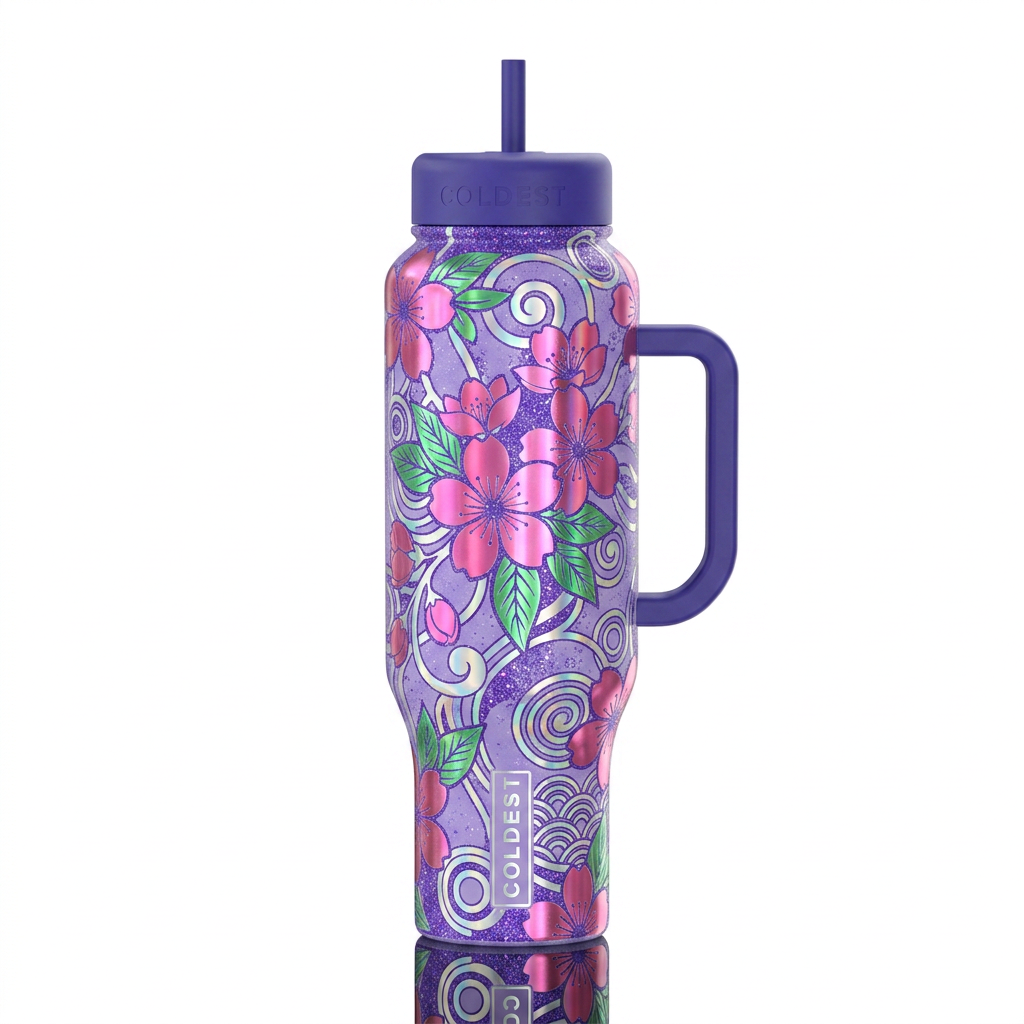 East Asian Cherry blooms water bottle design