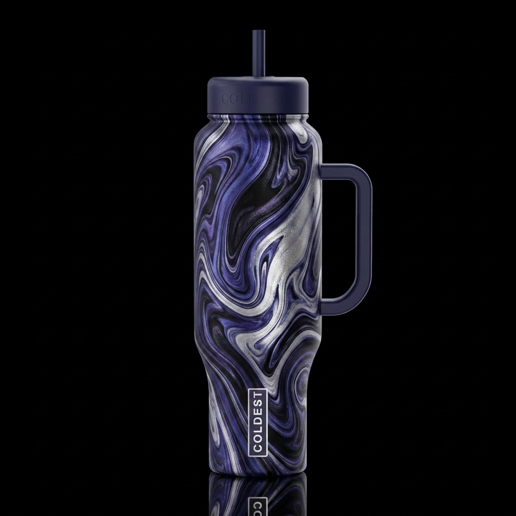 Midnight oil water bottle design