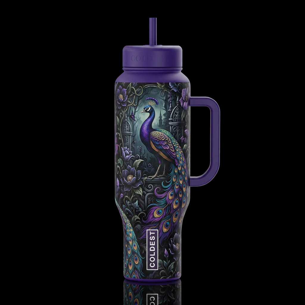 Dark Peacock water bottle design