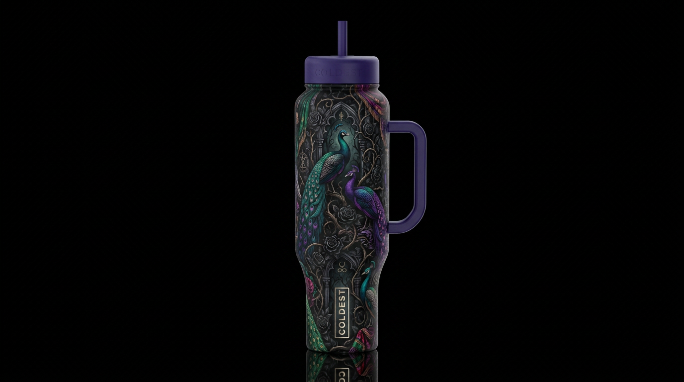 Dark Peacock water bottle design