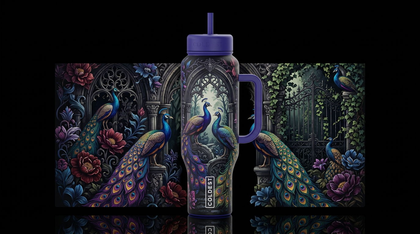 Peacocks water bottle design