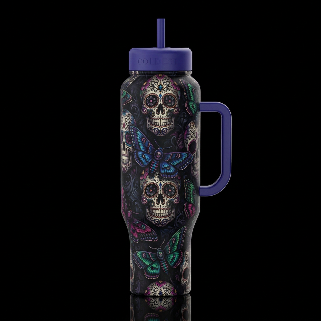 Sugar Skulls and moths water bottle design