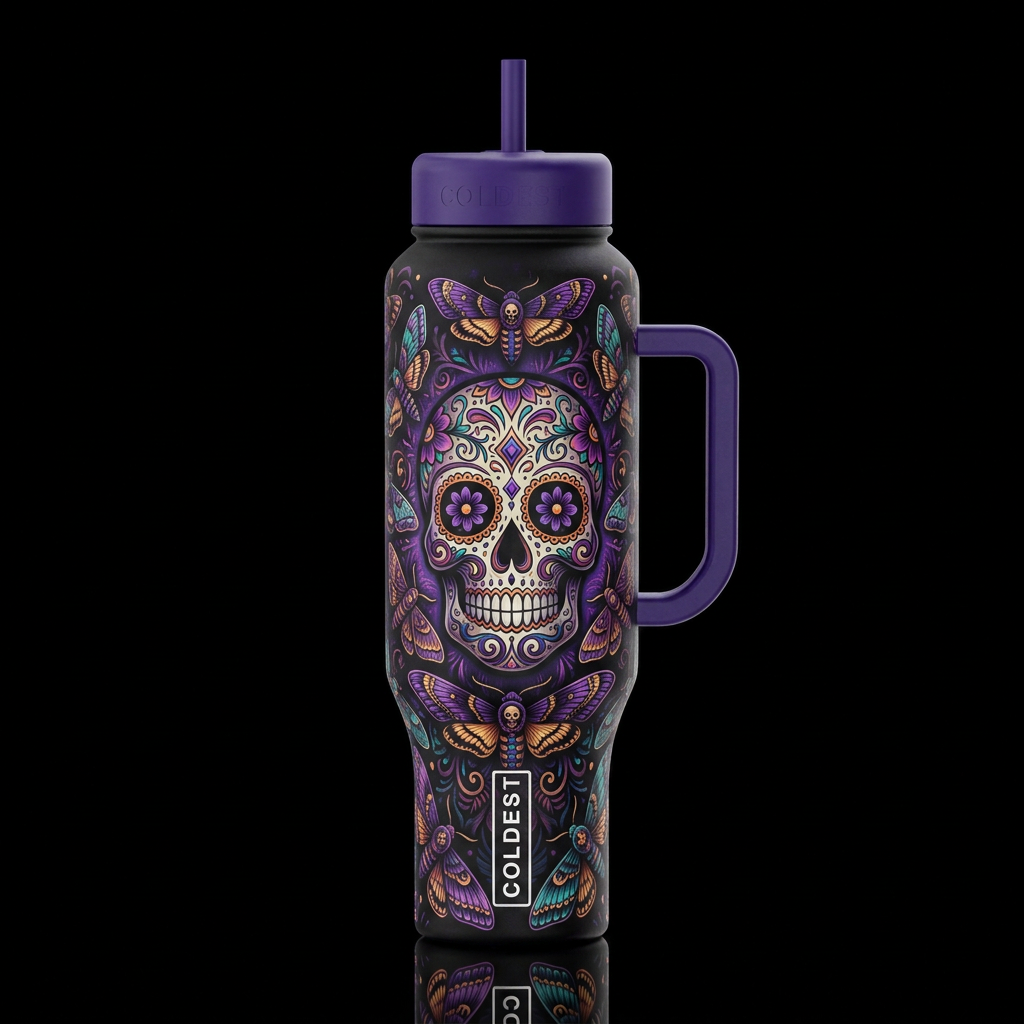 Sugar skull and Moths water bottle design
