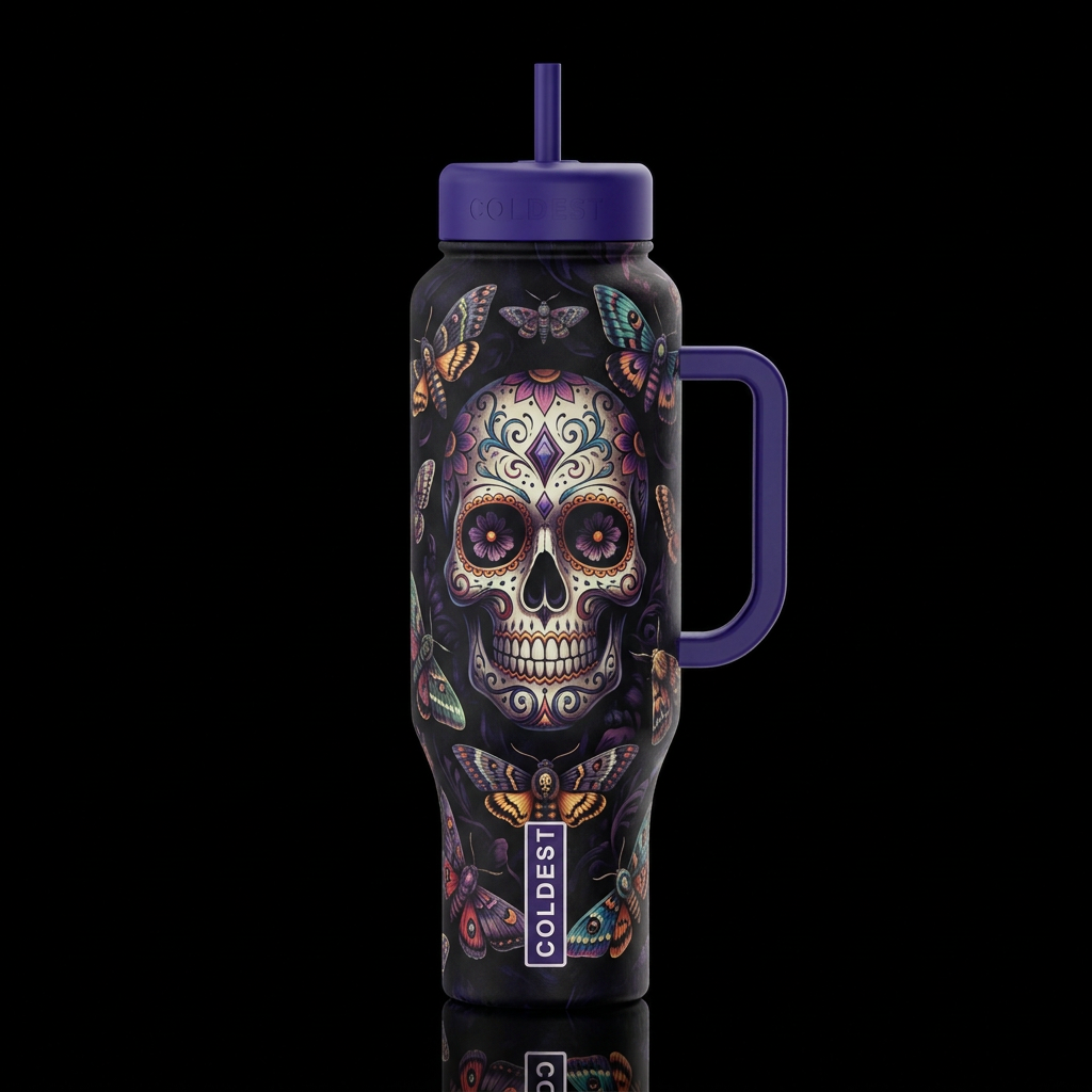 Sugar skull and Moths water bottle design