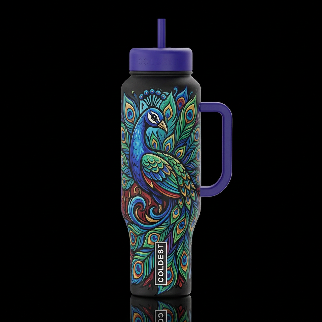 Peacock water bottle design