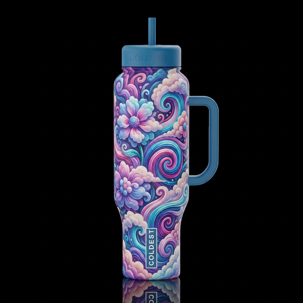 Cloud Flowers water bottle design