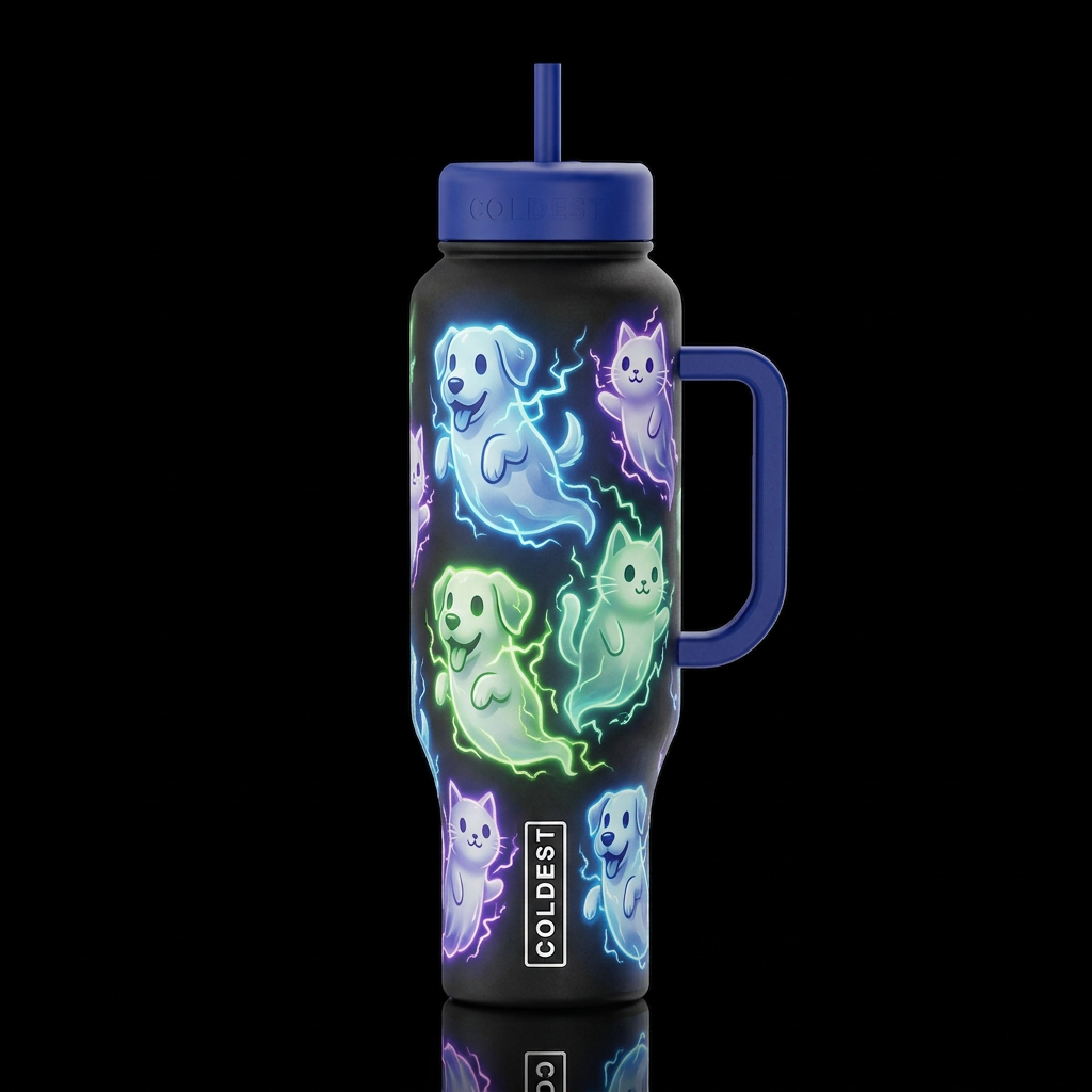 Ghost Dogs and Cats water bottle design