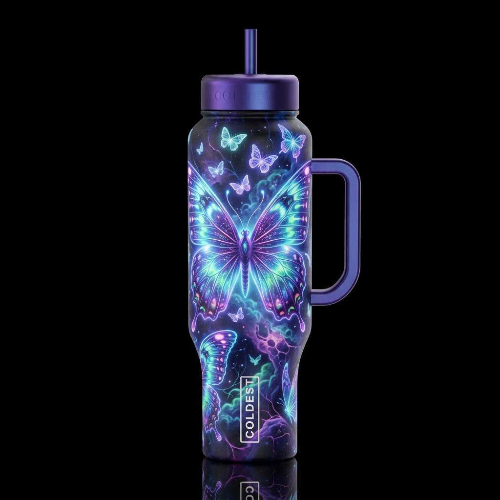 Cosmic Butterflies water bottle design