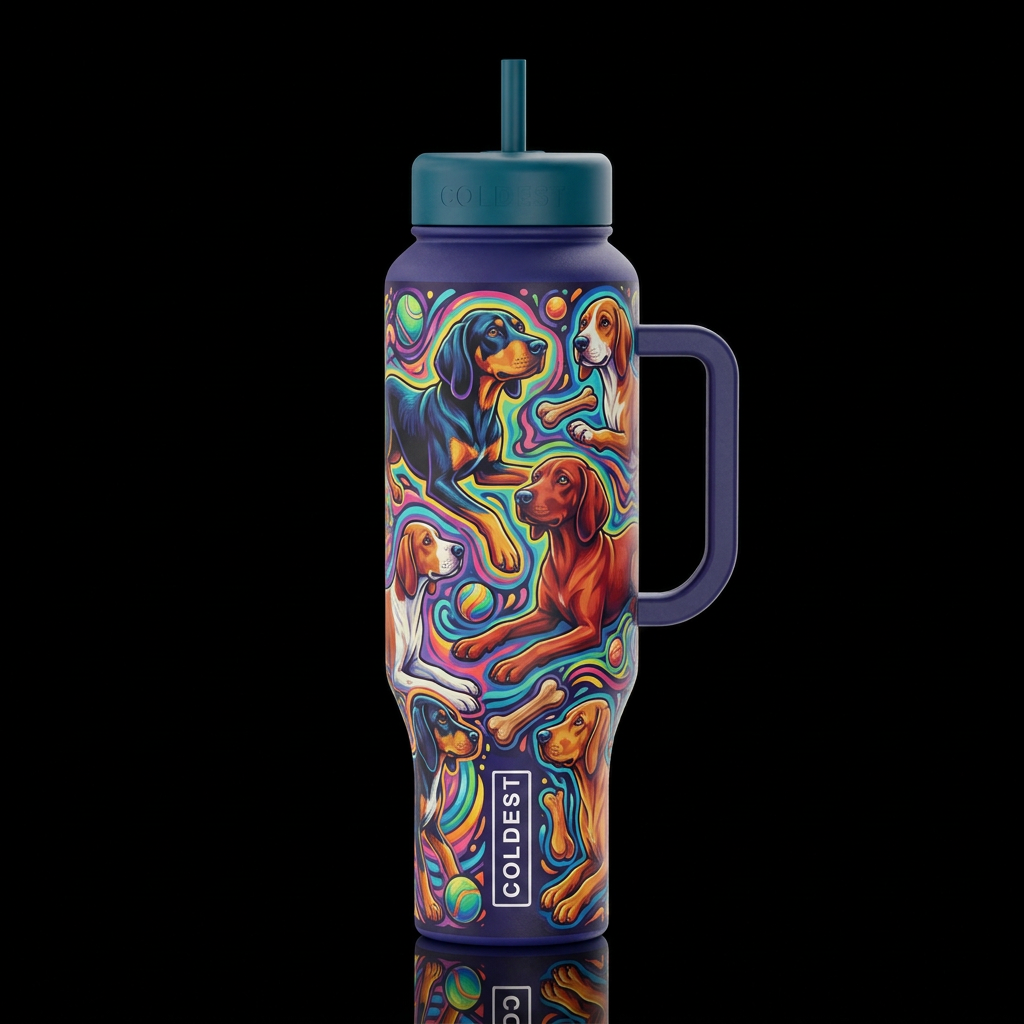 Groovy Hounds water bottle design