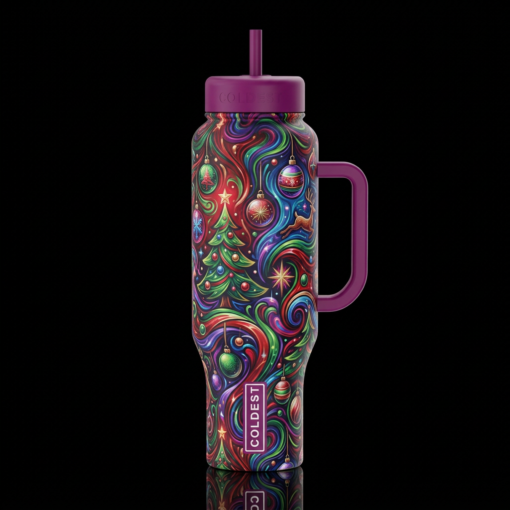 Trippy Christmas water bottle design