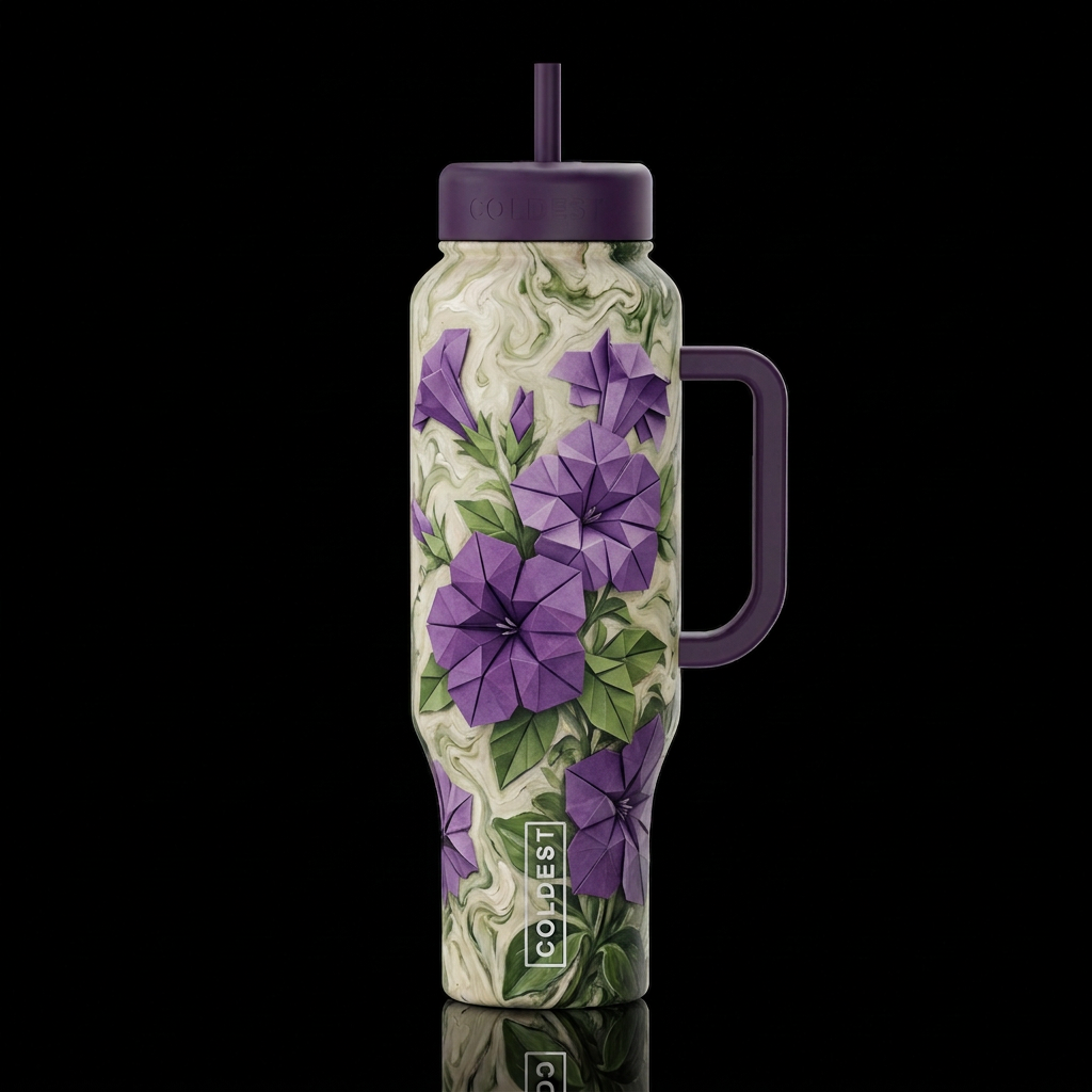 Origami Petunias water bottle design