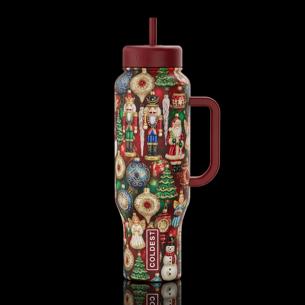 Old World Christmas water bottle design