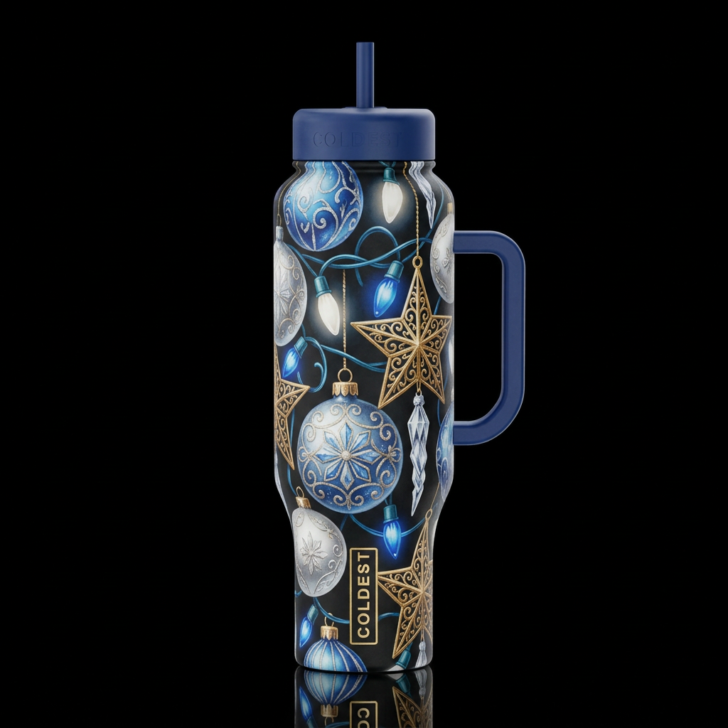 Old World Christmas water bottle design