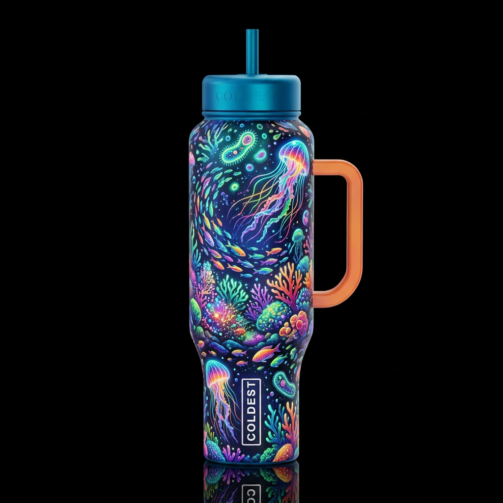 Neon Glowie Ocean water bottle design