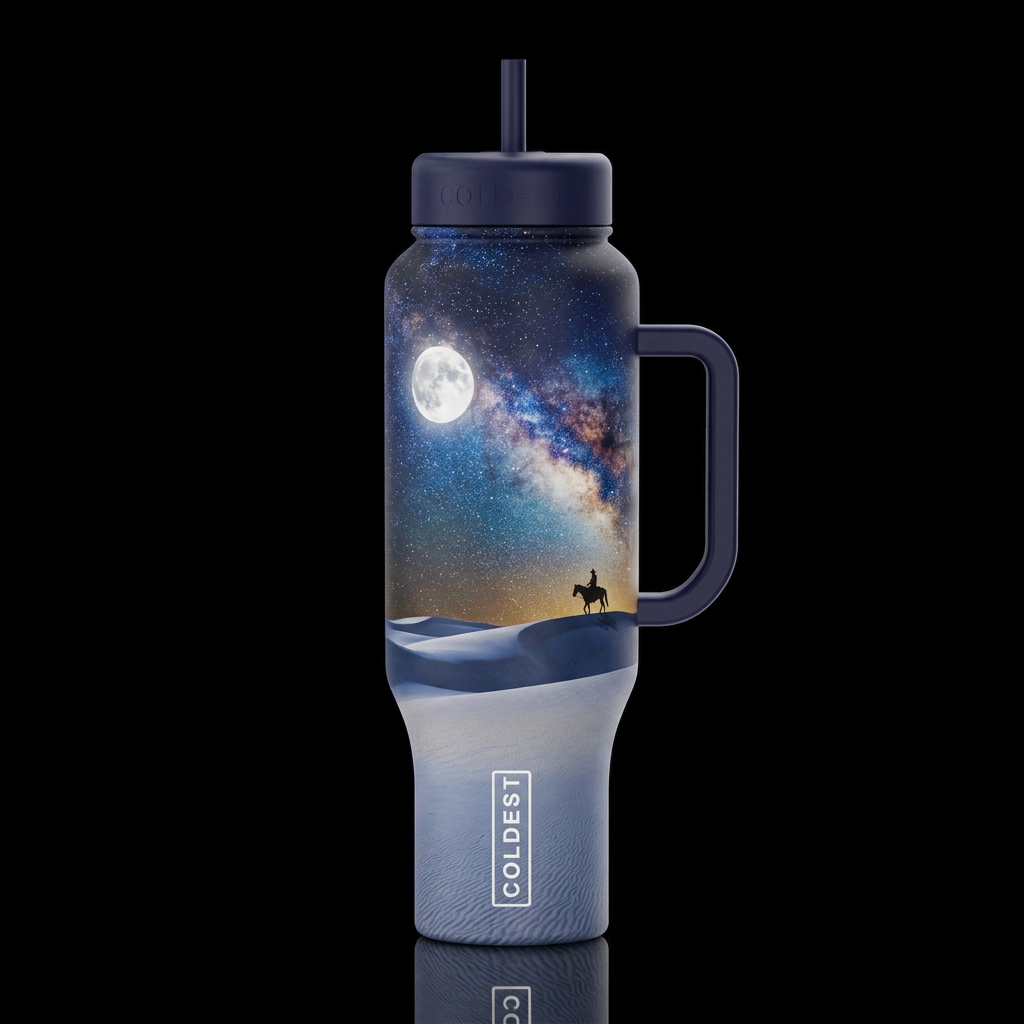 White Sands National Monument sand dunes at night,... water bottle design