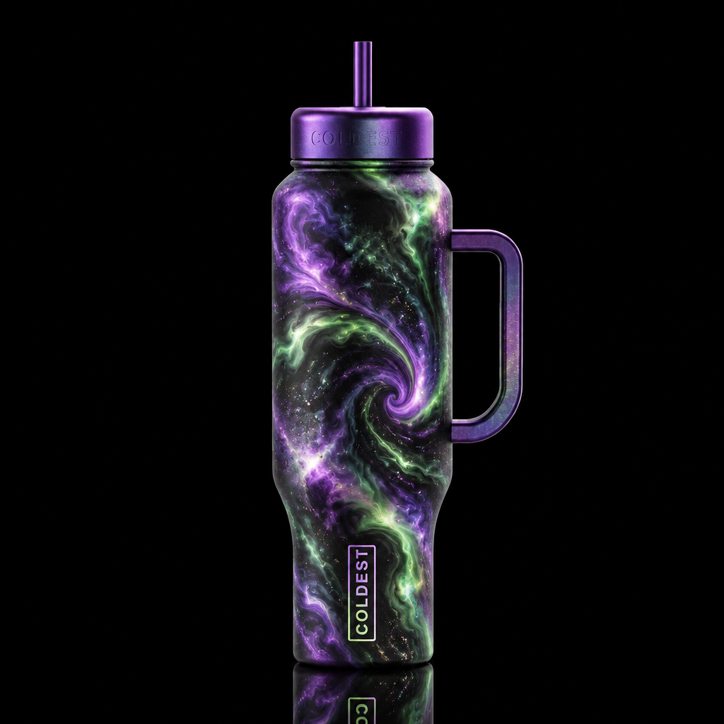 Purple Green water bottle design