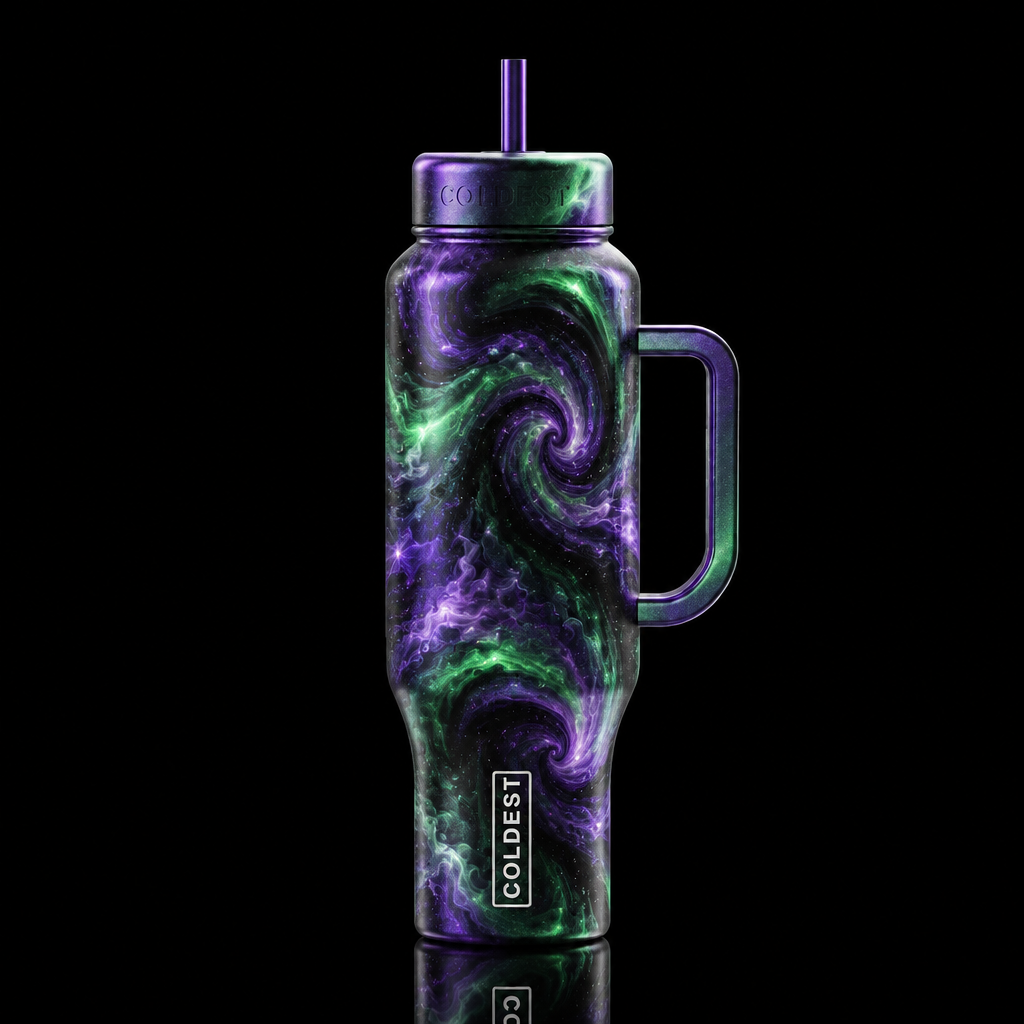 Purple Green water bottle design