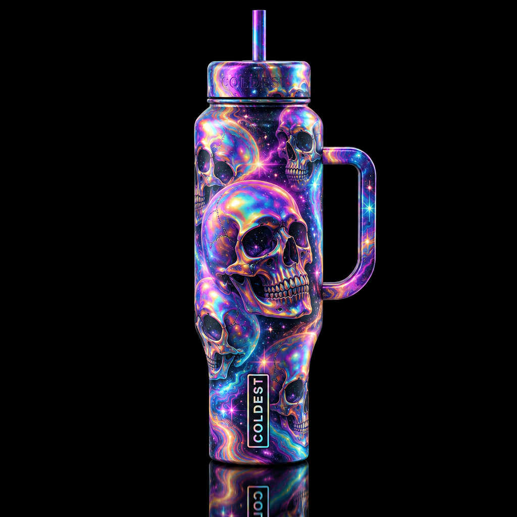 Trippy Skulls water bottle design