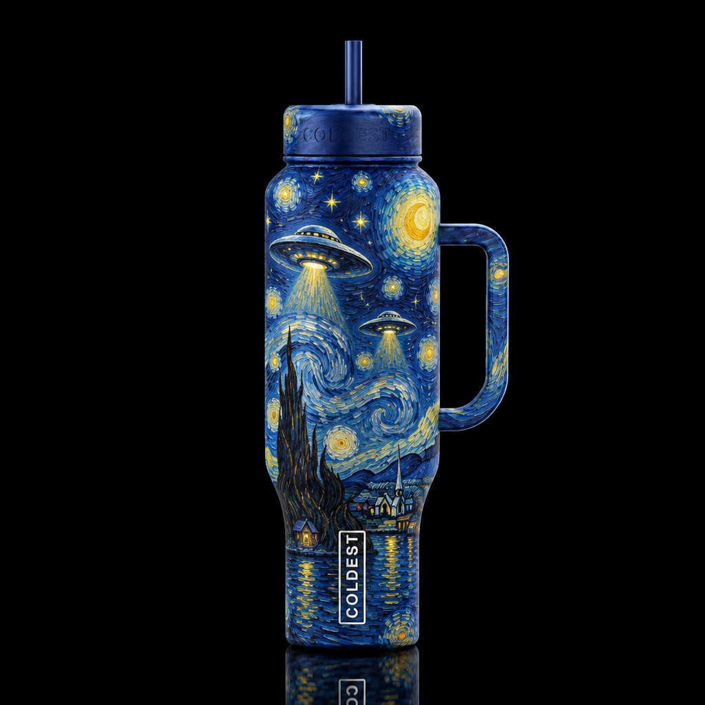 Starry UFOs water bottle design