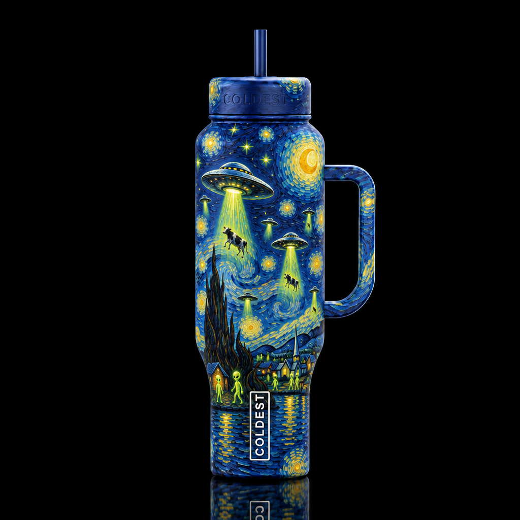 Starry UFOs water bottle design