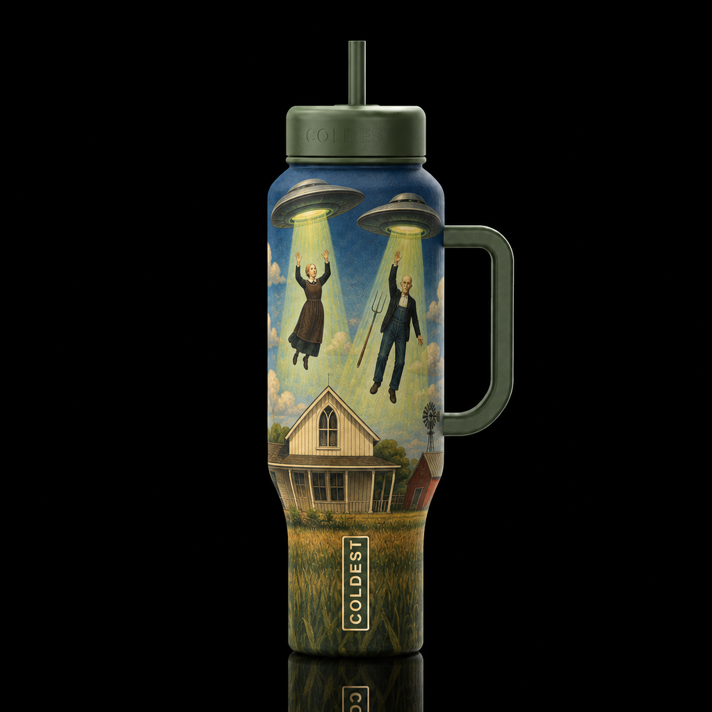 American Gothic Abducted water bottle design