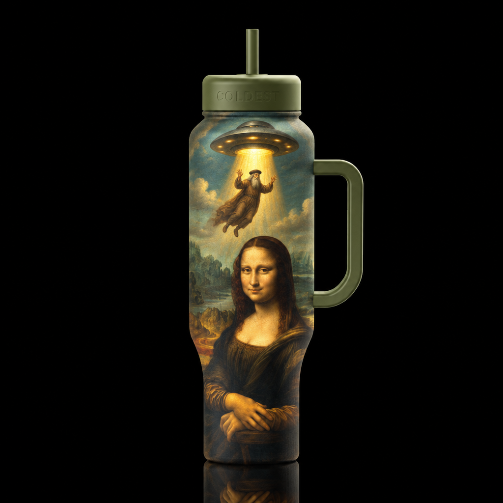 Now We Know Why Mona Smiles water bottle design