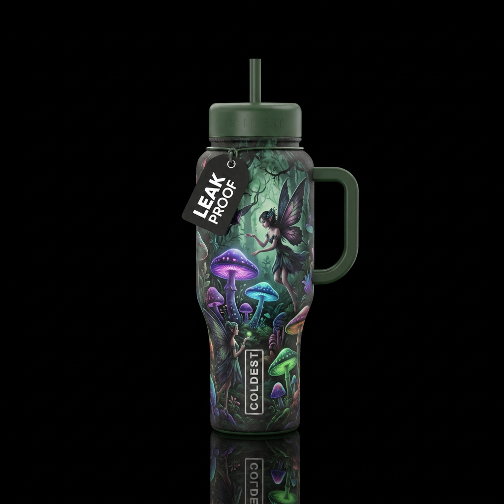 An enchanted dark garden with beautiful dark fairi... water bottle design