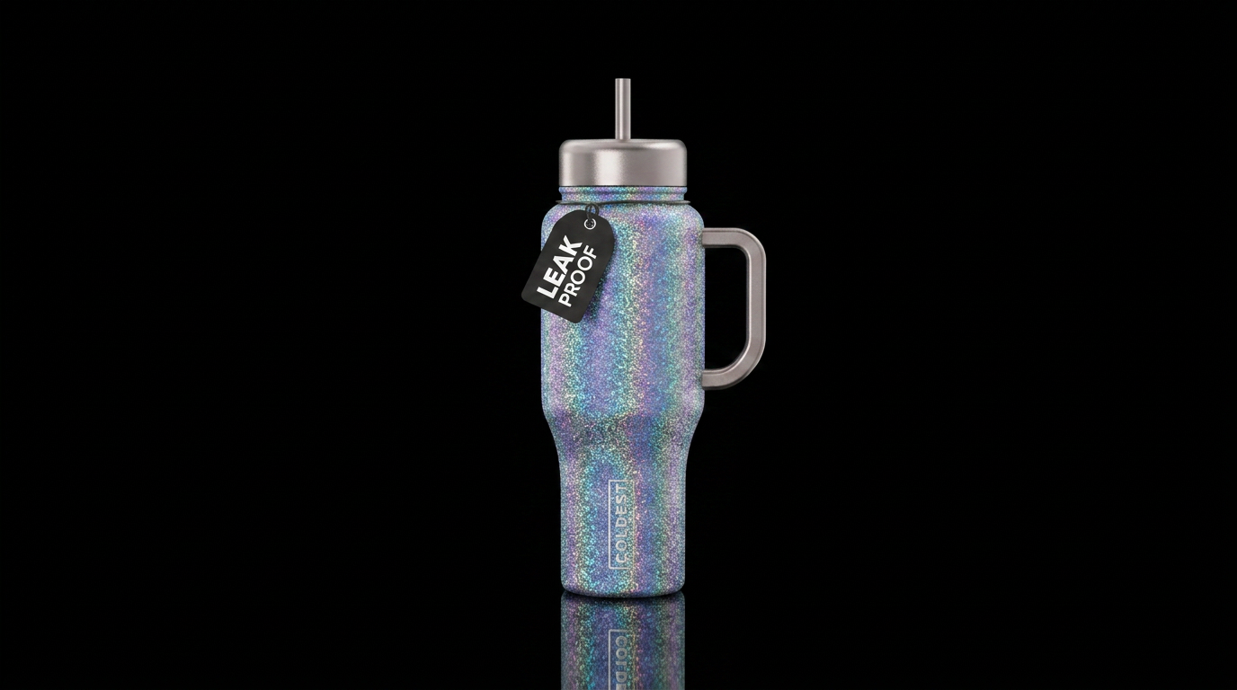 Iridescent moonlight glitter bottle with metallic ... water bottle design