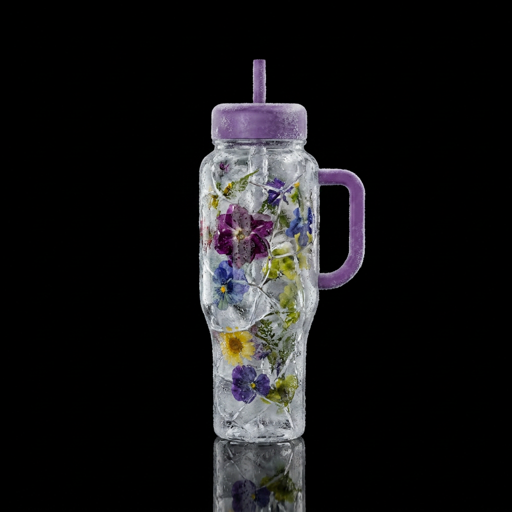 Frozen flowers — flowers suspended inside cracked ... water bottle design