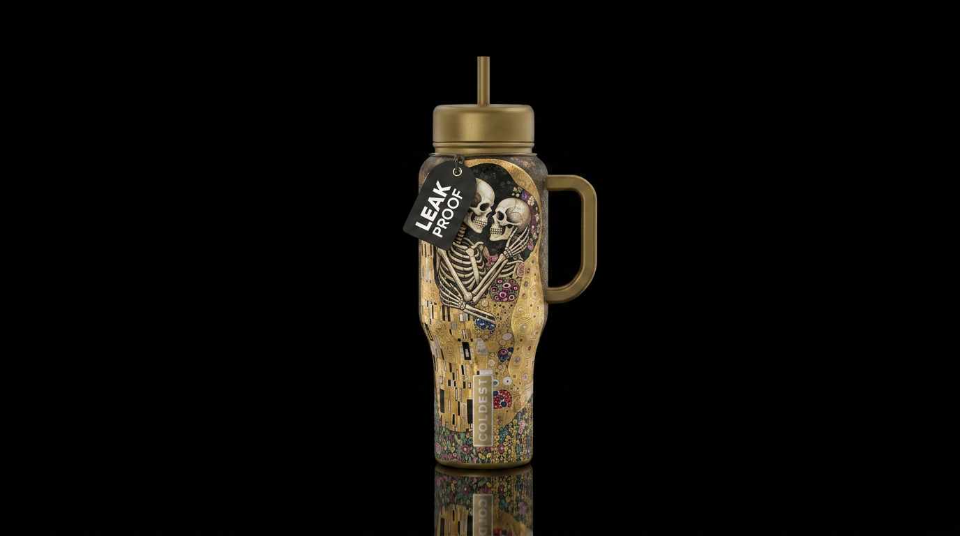 Create a water bottle design inspired by Gustav Kl... water bottle design