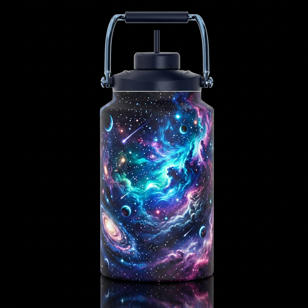 Make me a water bottle that looks like you’re floa... water bottle design