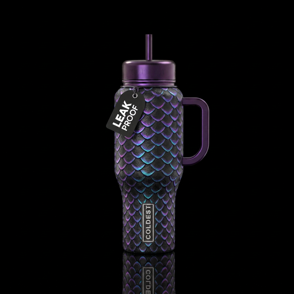 I need a bottle with black dragon scales with an i... water bottle design
