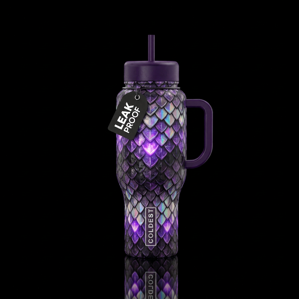 Dragon scale water bottle design in dark purple, b... water bottle design