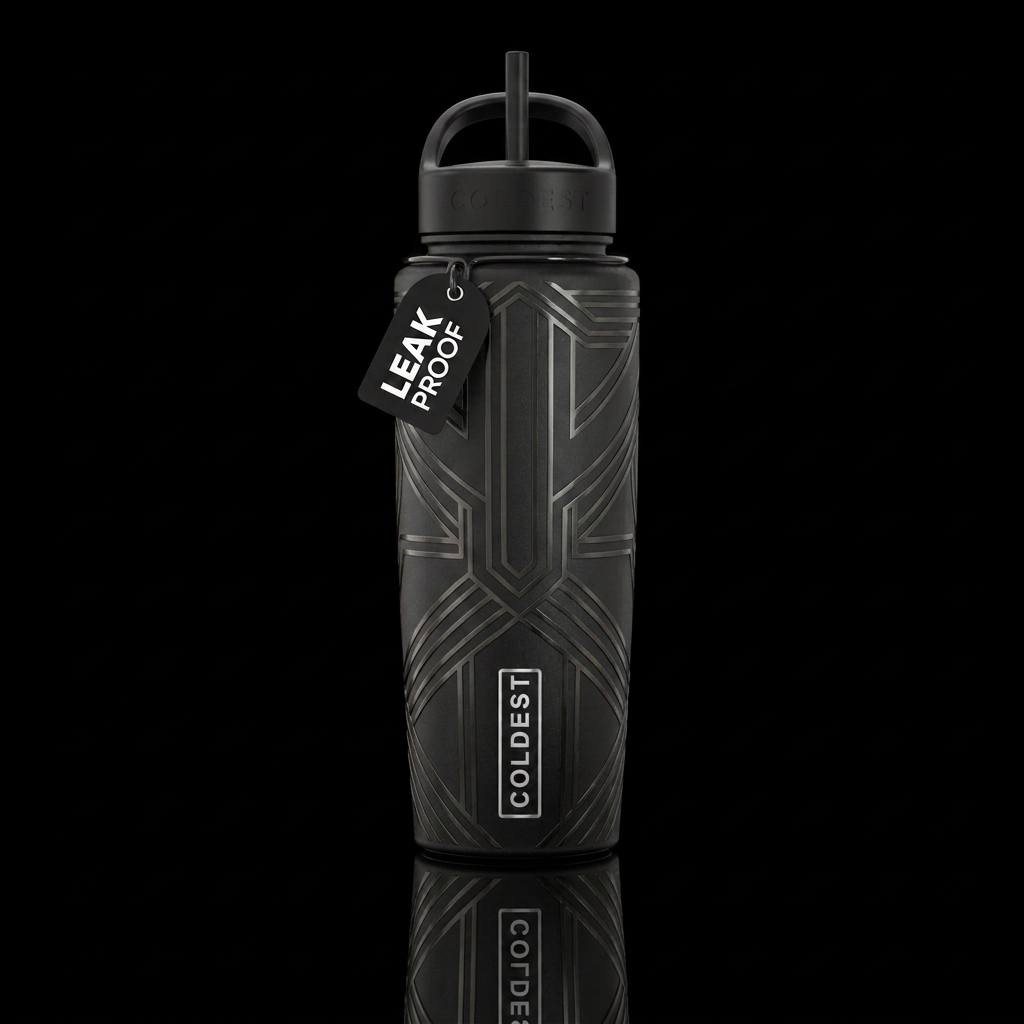 Matte black with dark metallic gunmetal geometric ... water bottle design