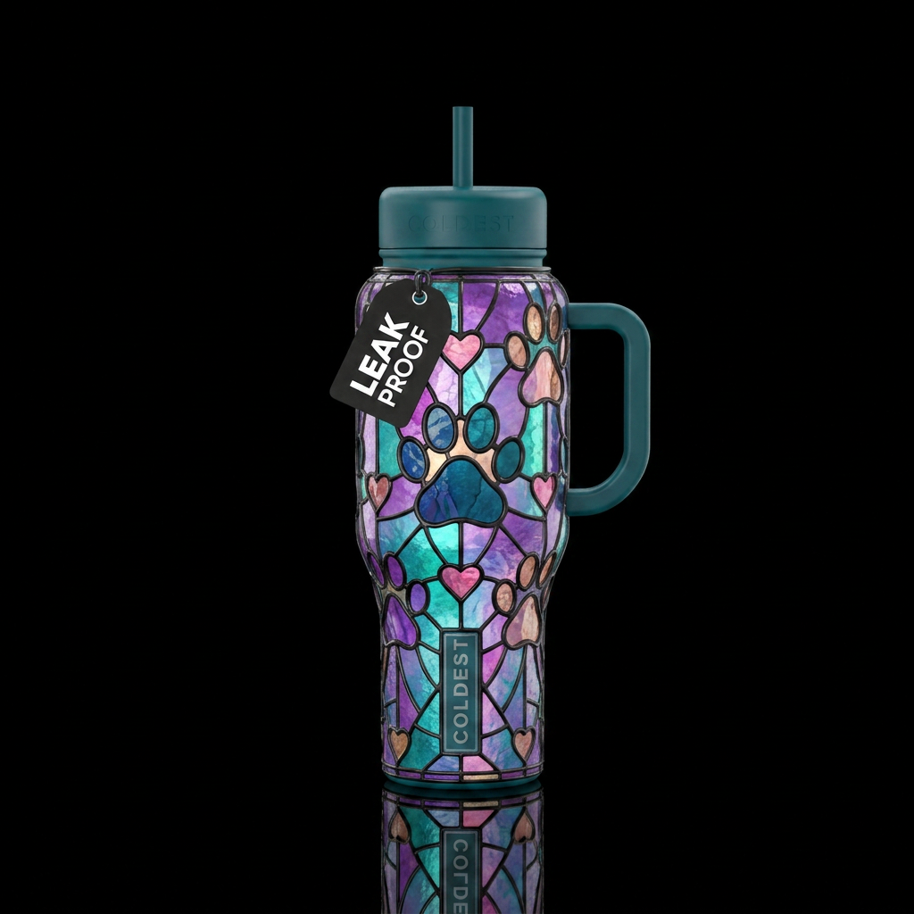 Pawfectly Stained- I want a stained glass paw prin... water bottle design
