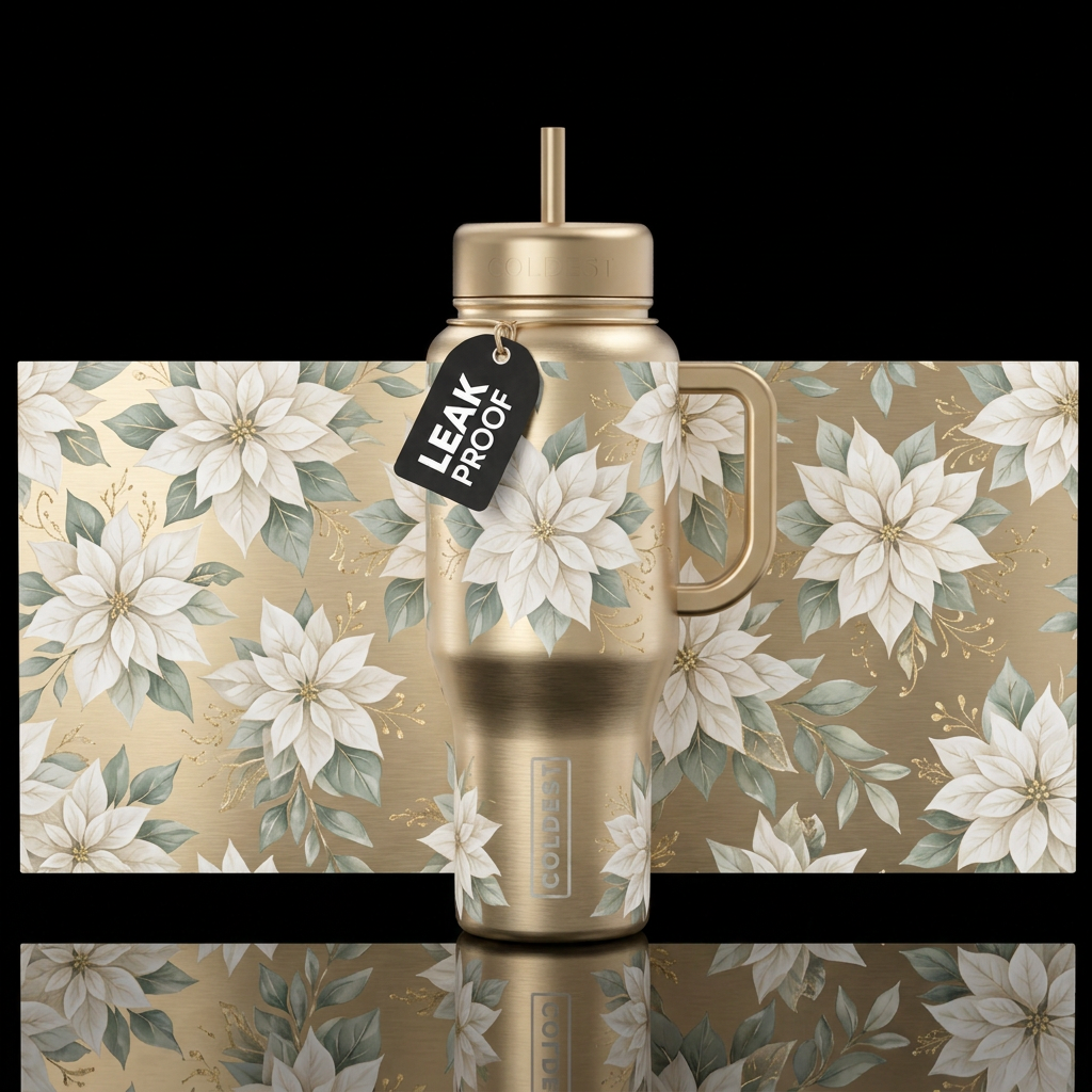 Champagne Christmas - A champagne gold water bottl... water bottle design