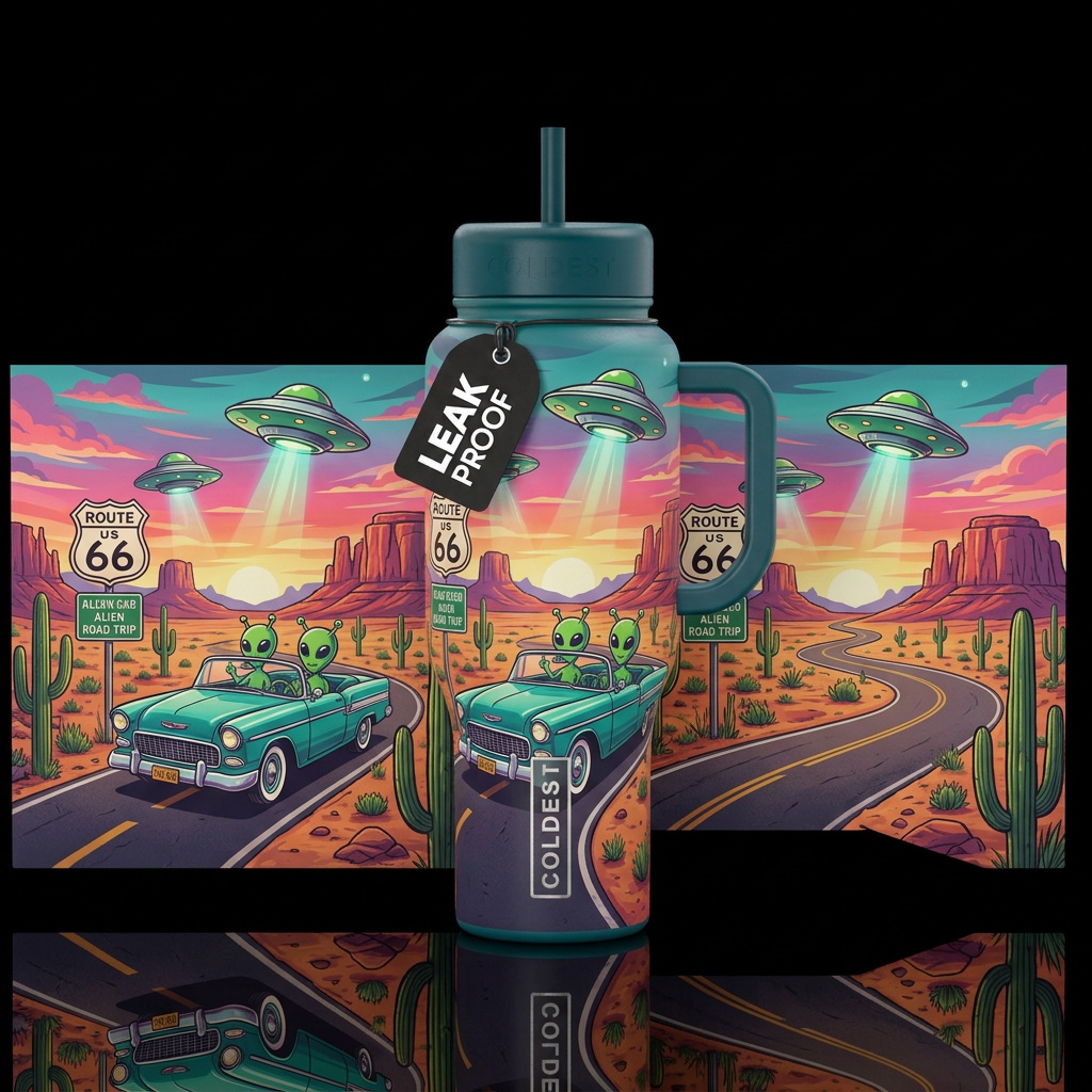 Alien RoadTrip - A fun alien road trip design with... water bottle design