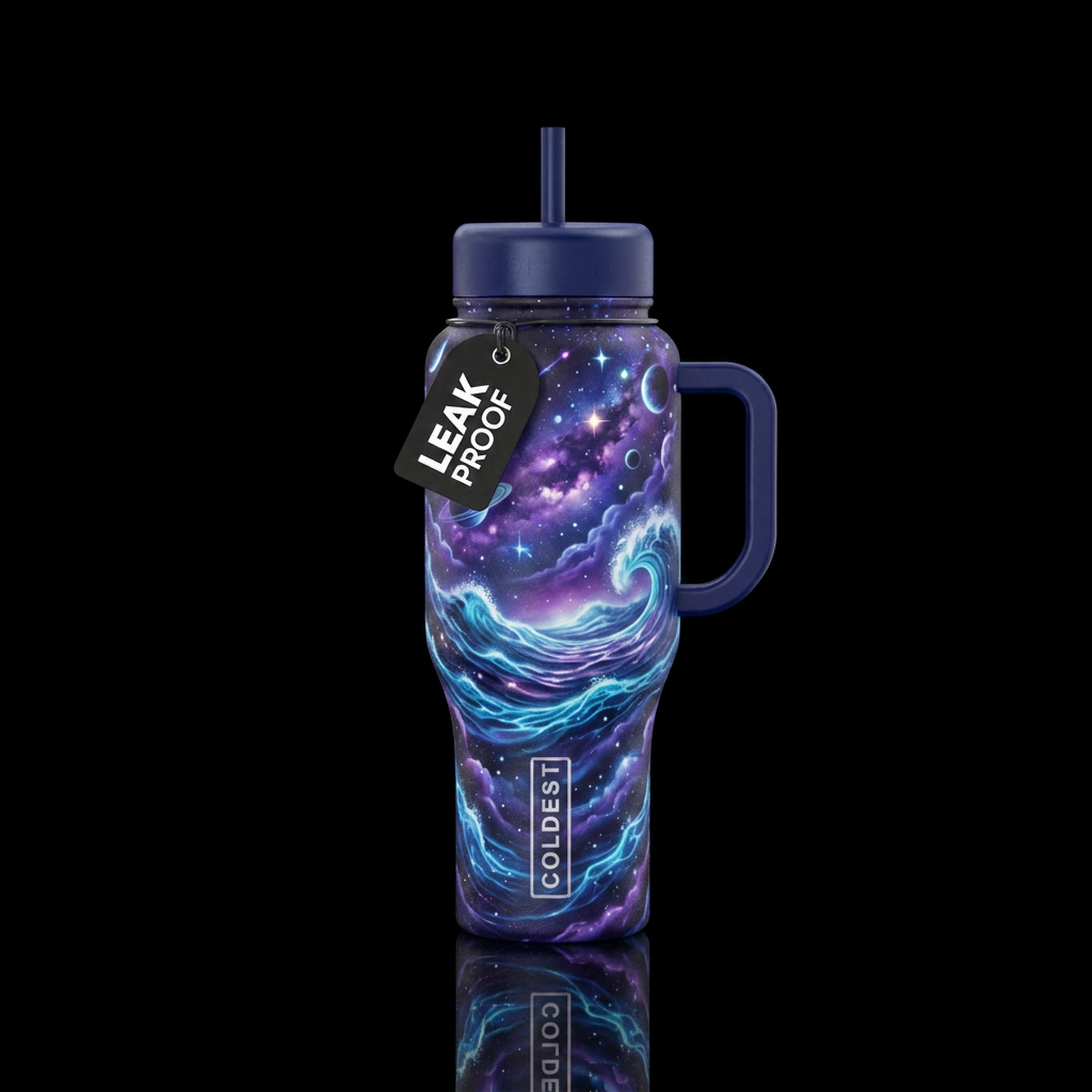 Cosmic Ocean — Ocean waves blending into a galaxy ... water bottle design