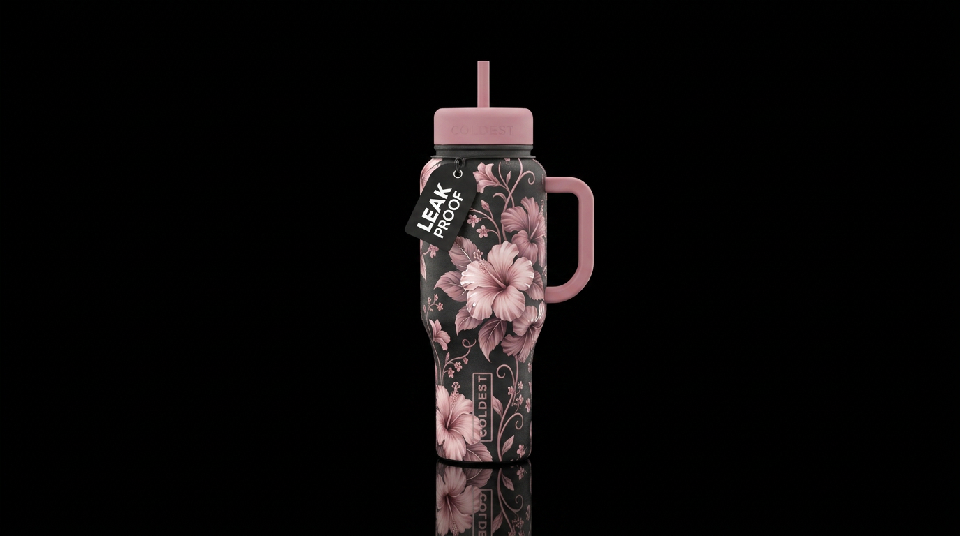 Midnight Hibiscus water bottle design