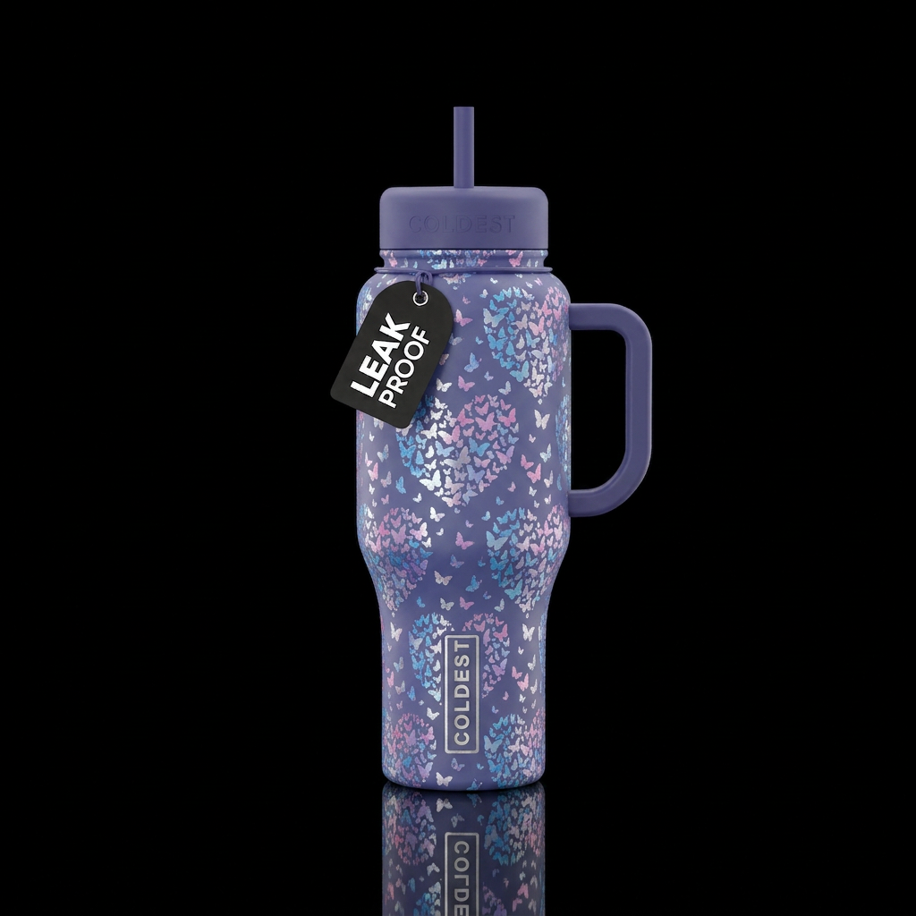 Butterfly Heart Swirl water bottle design