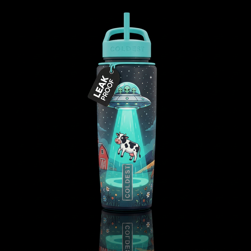 Cosmic Cow Abduction water bottle design