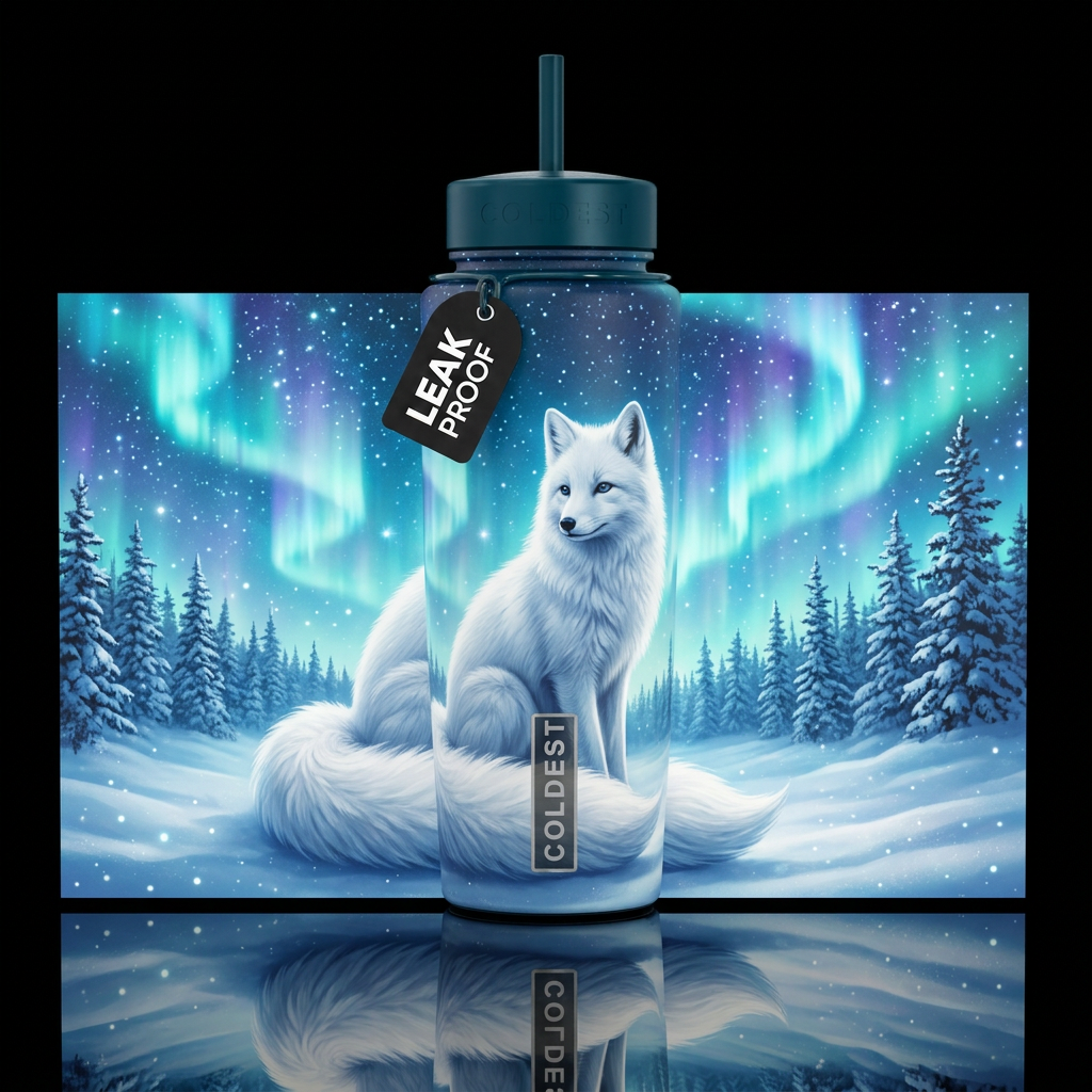 Northern Lights Fox water bottle design