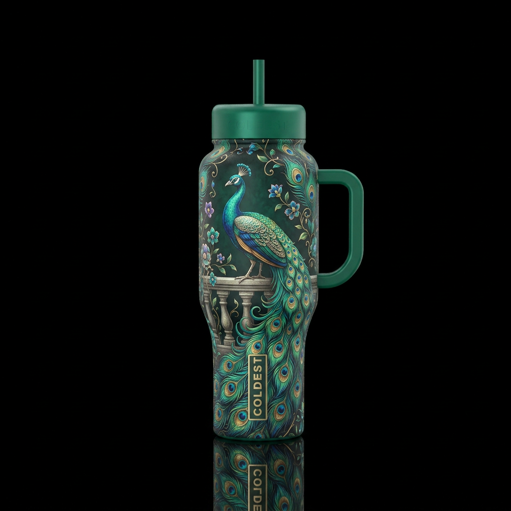 Emerald Peacock Garden water bottle design